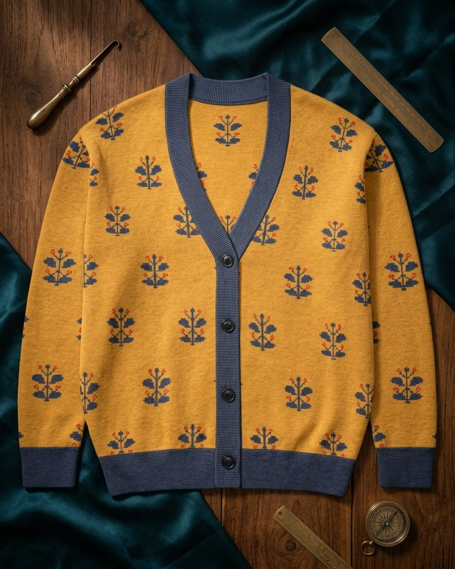 Gold Coat — Mughal Garden Jacquard Knit Cardigan — view 9