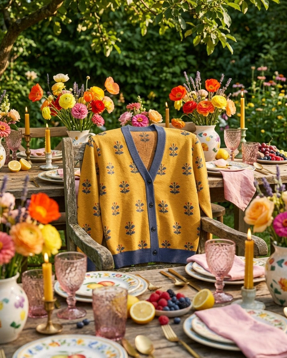 Gold Coat — Mughal Garden Jacquard Knit Cardigan — view 10