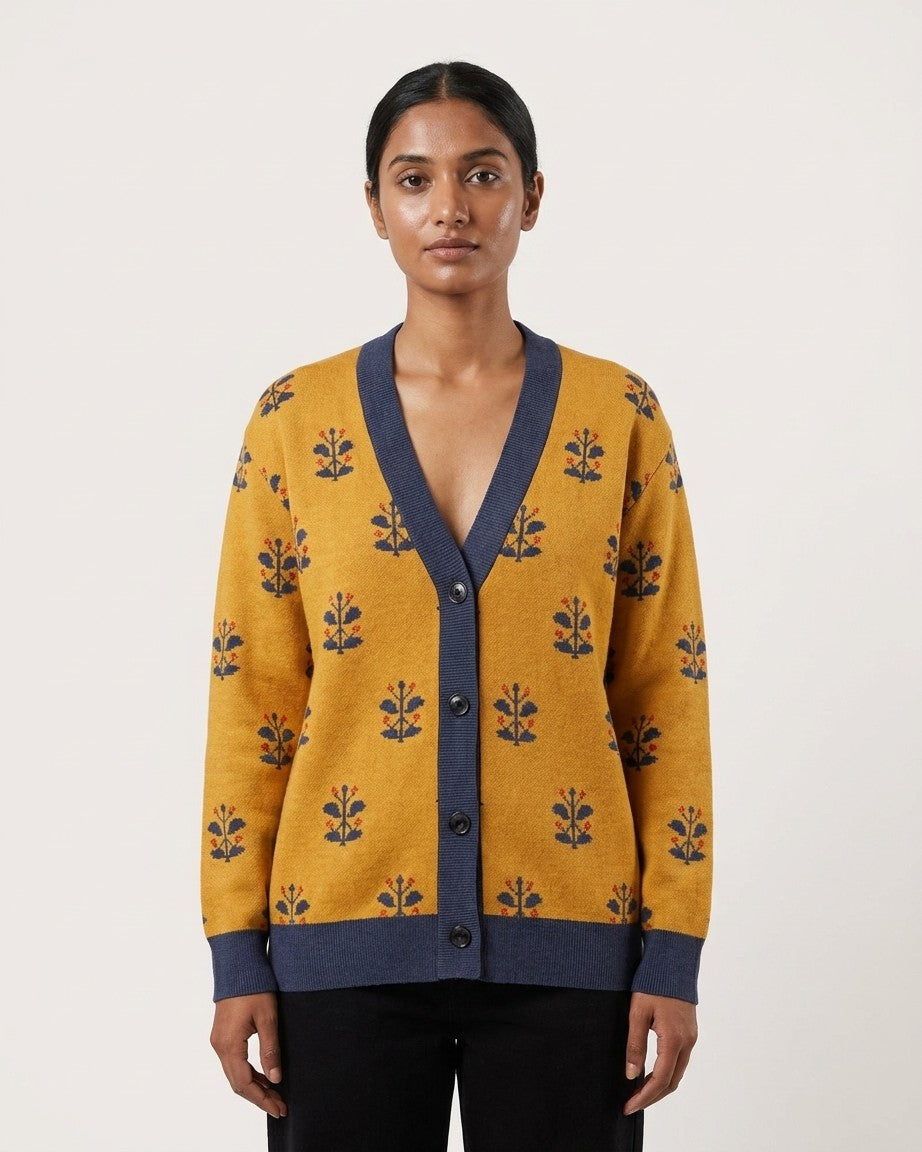 Gold Coat — Mughal Garden Jacquard Knit Cardigan — view 6