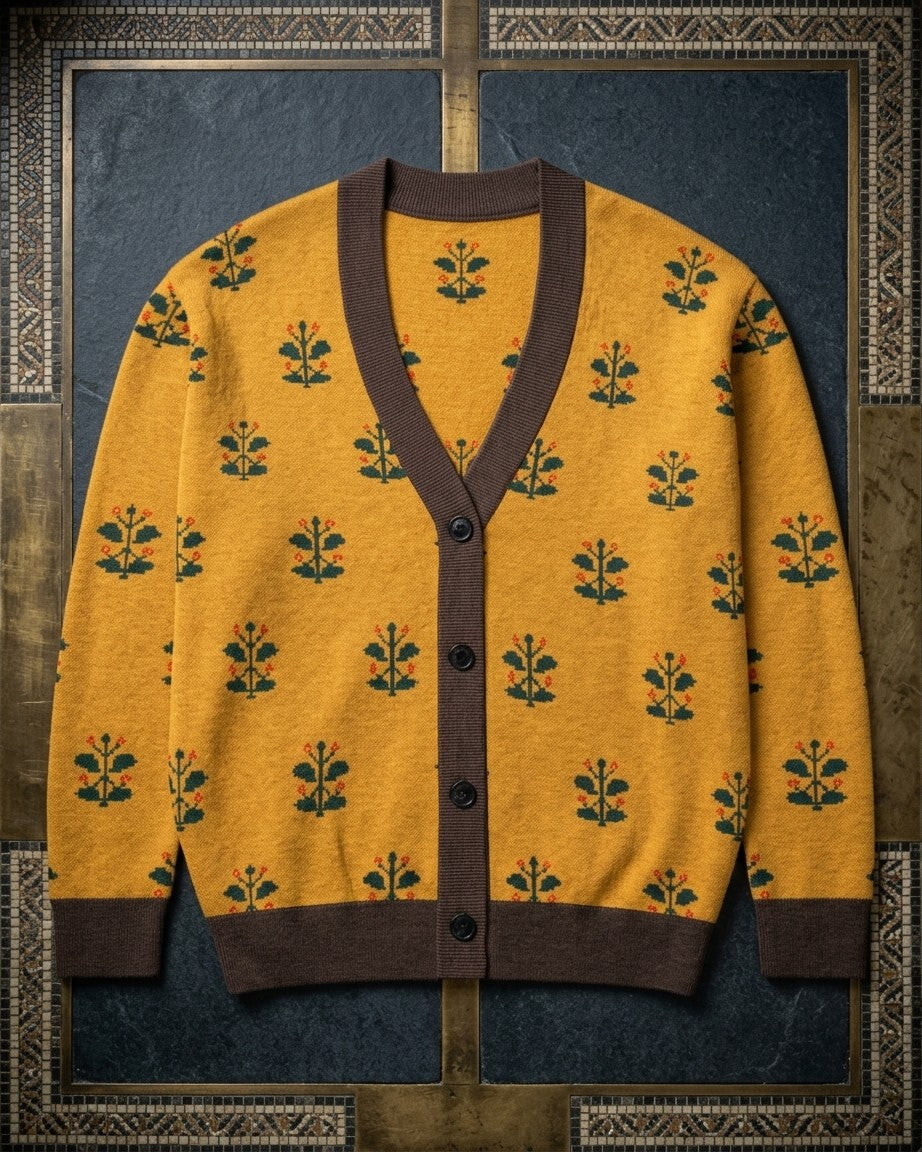Gold Coat — Mughal Garden Jacquard Knit Cardigan — view 11