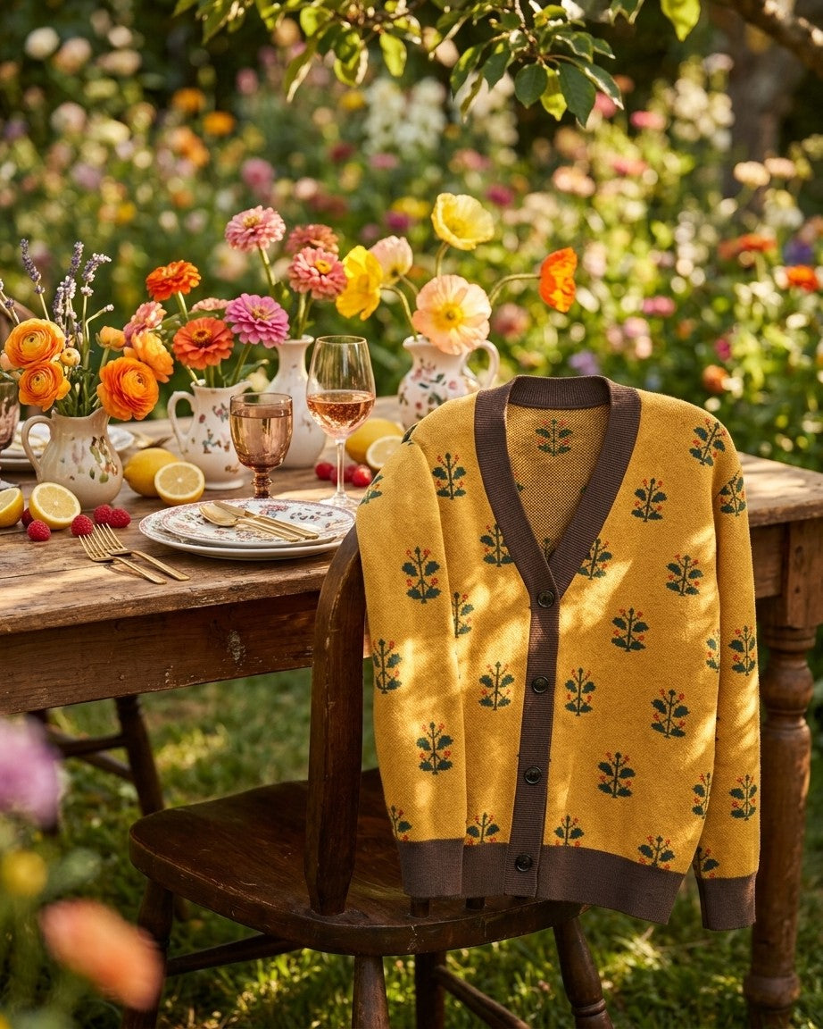 Gold Coat — Mughal Garden Jacquard Knit Cardigan — view 12