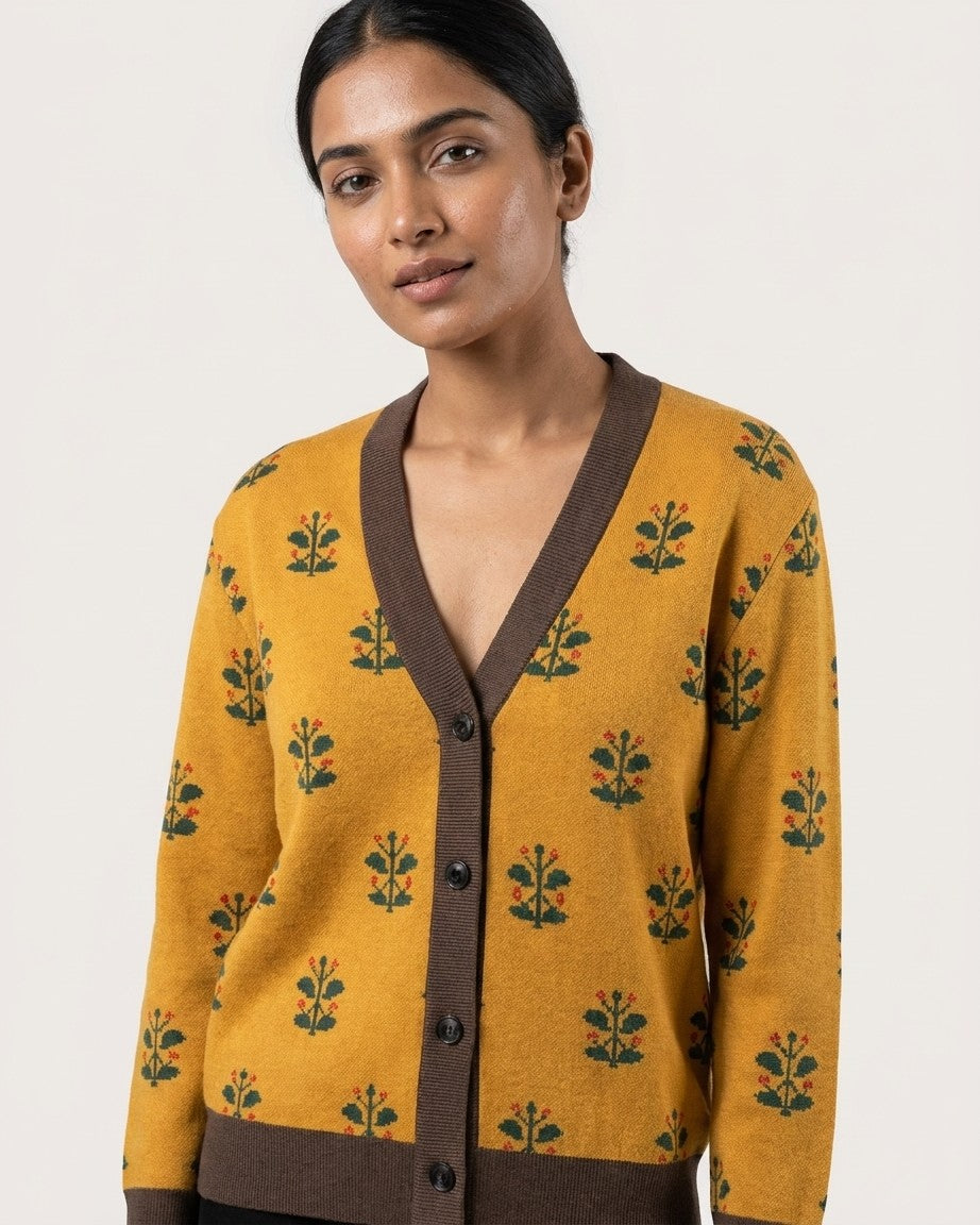 Gold Coat — Mughal Garden Jacquard Knit Cardigan — view 7