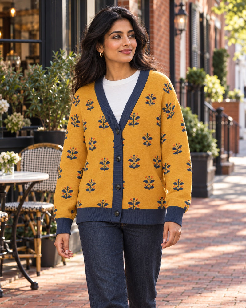 Gold Coat — Mughal Garden Jacquard Knit Cardigan