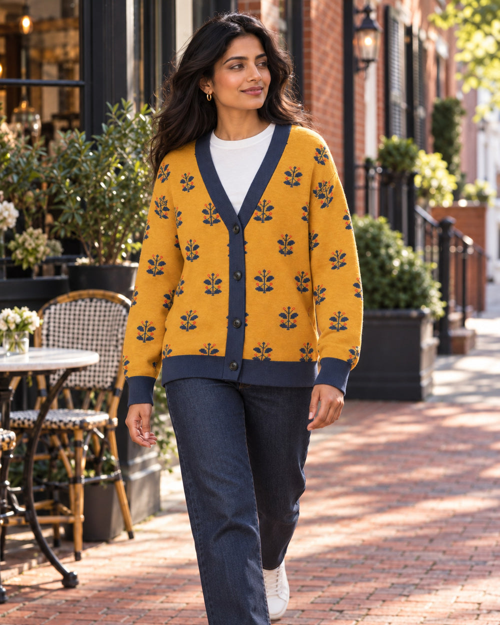 Gold Coat — Mughal Garden Jacquard Knit Cardigan — view 2