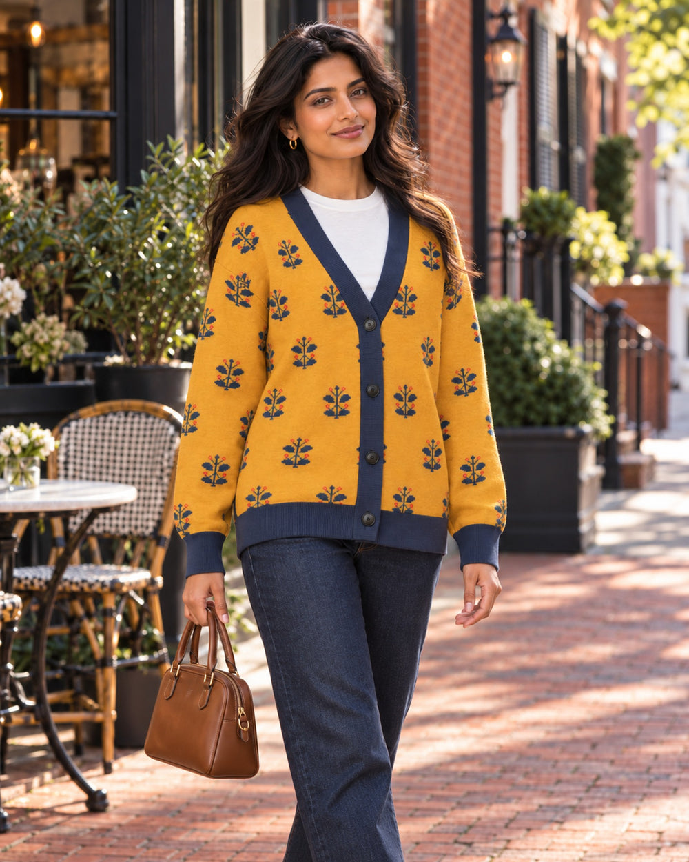 Gold Coat — Mughal Garden Jacquard Knit Cardigan — view 3