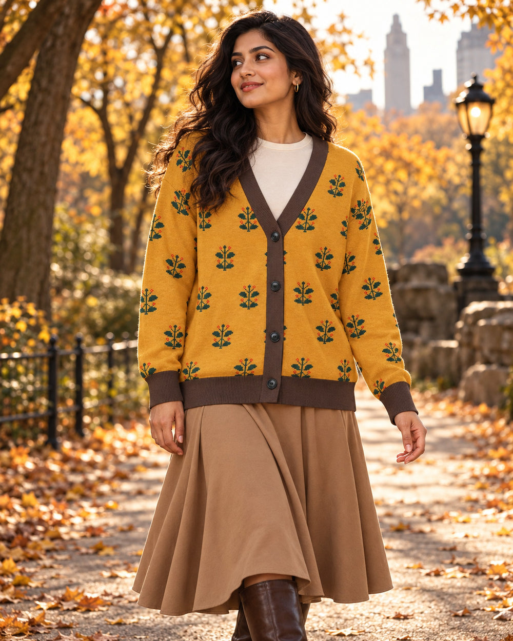 Gold Coat — Mughal Garden Jacquard Knit Cardigan — view 4