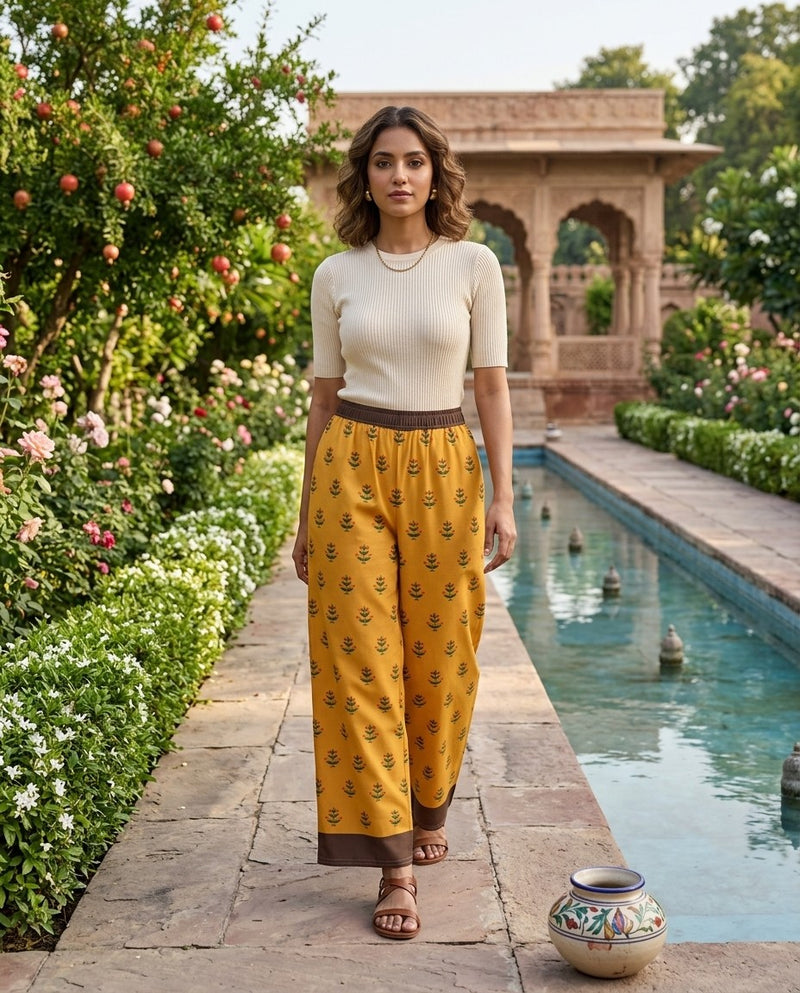 Gold Coat — Mughal Garden Wide-Leg Trousers