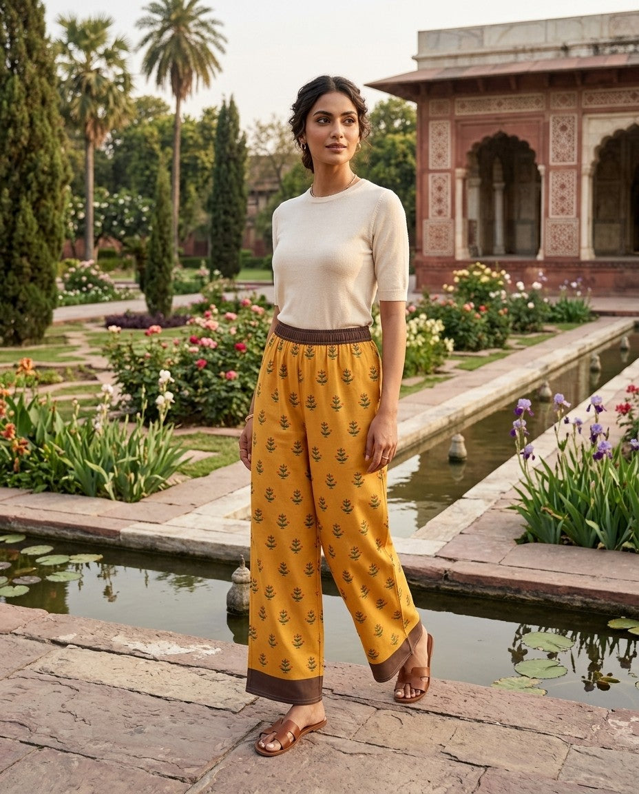 Gold Coat — Mughal Garden Wide-Leg Trousers — view 2