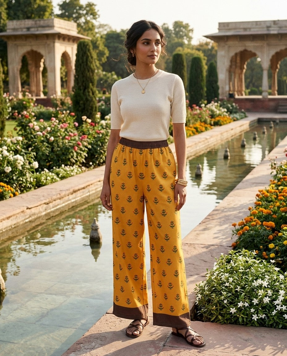 Gold Coat — Mughal Garden Wide-Leg Trousers — view 3