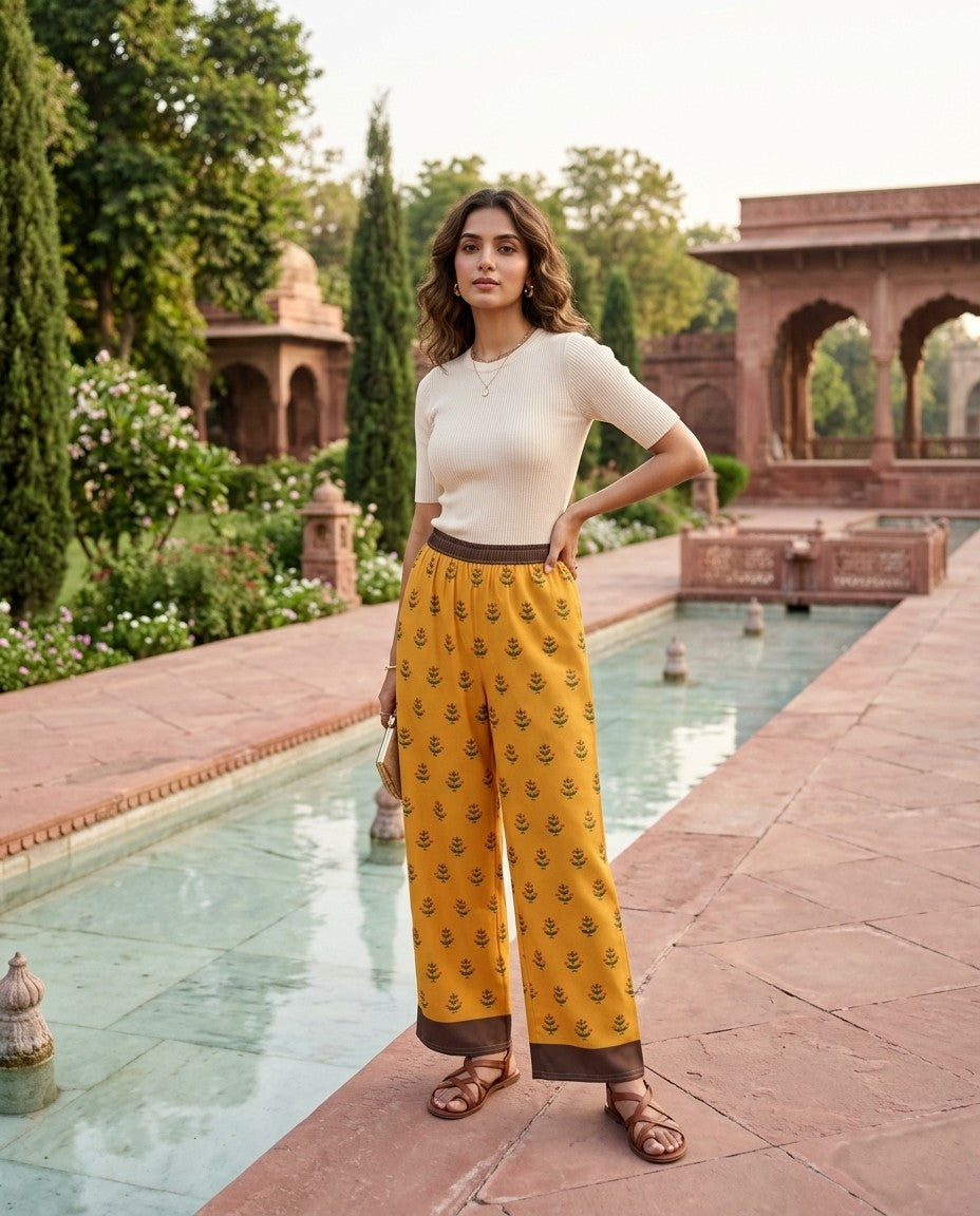 Gold Coat — Mughal Garden Wide-Leg Trousers — view 4