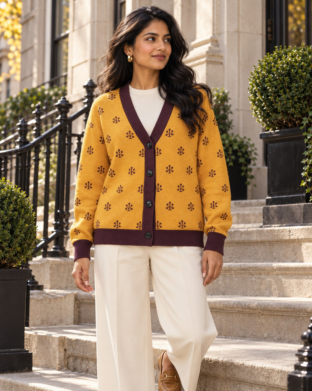 Jahangir — Saffron Buti Jacquard Knit Cardigan — view 4