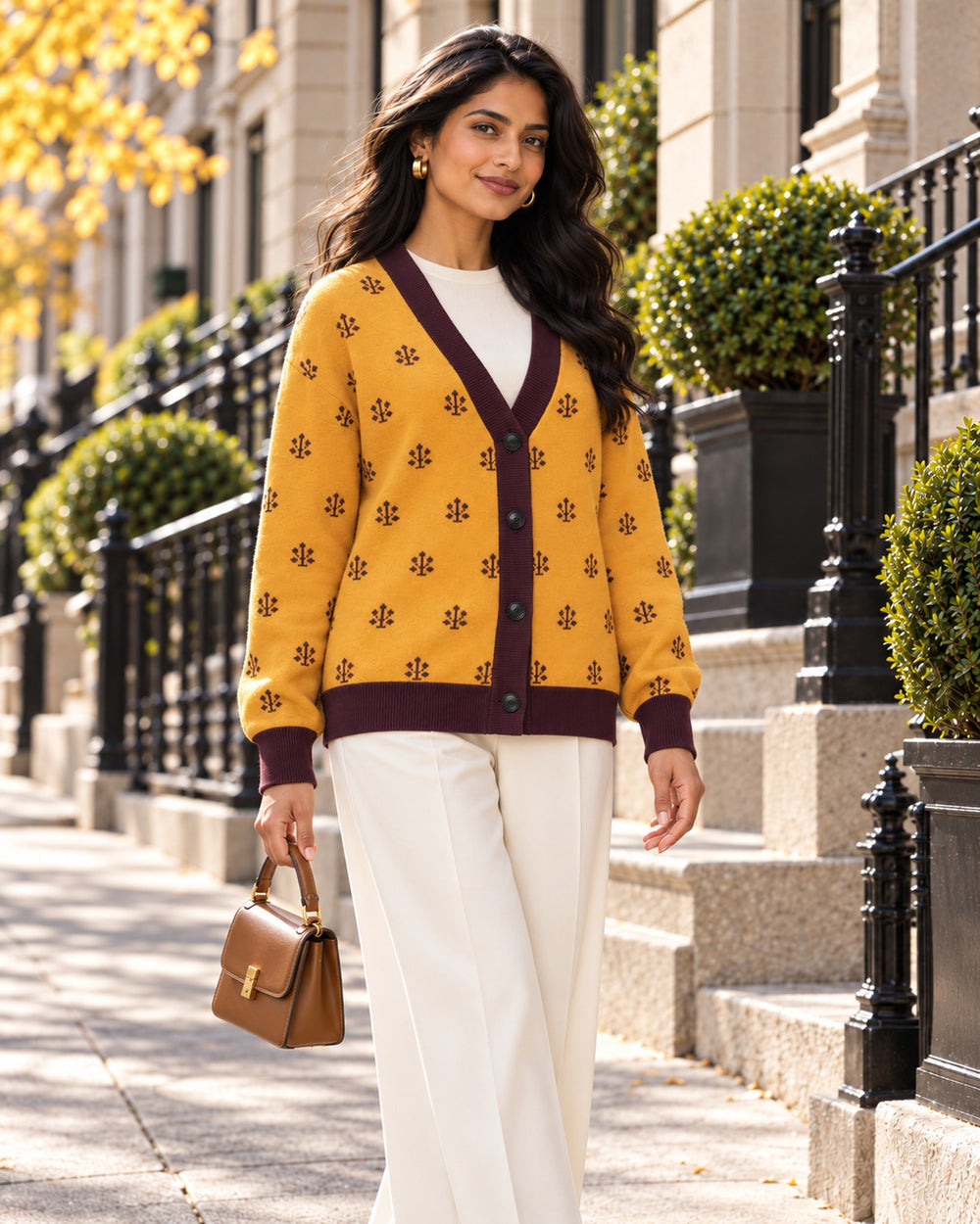 Jahangir — Saffron Buti Jacquard Knit Cardigan — view 6