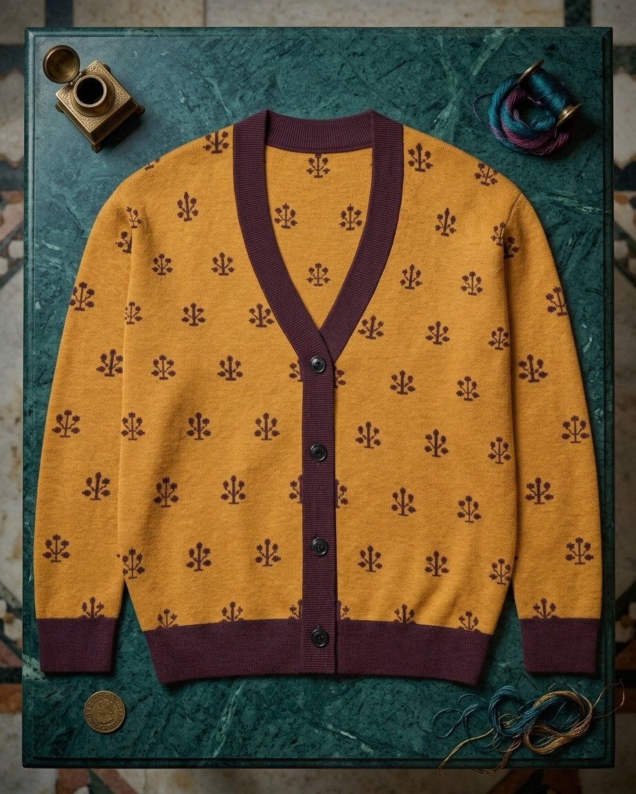 Jahangir — Saffron Buti Jacquard Knit Cardigan — view 16