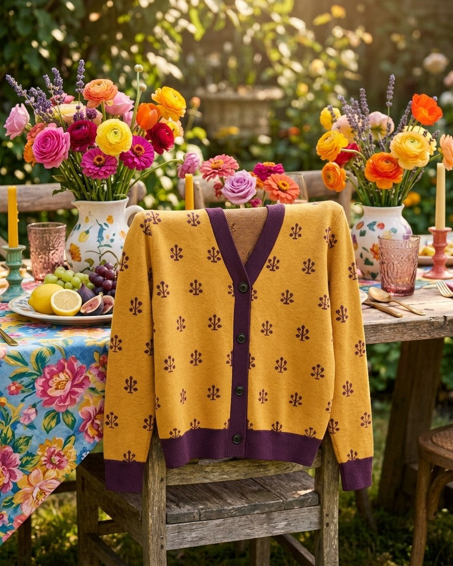 Jahangir — Saffron Buti Jacquard Knit Cardigan — view 17