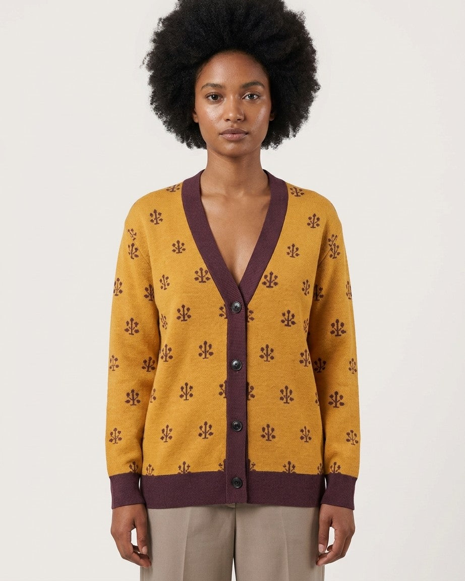 Jahangir — Saffron Buti Jacquard Knit Cardigan — view 8