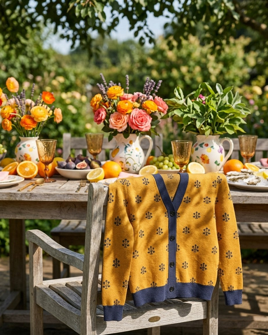Jahangir — Saffron Buti Jacquard Knit Cardigan — view 15