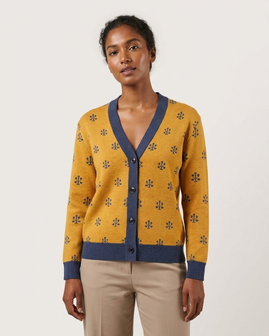 Jahangir — Saffron Buti Jacquard Knit Cardigan — view 7