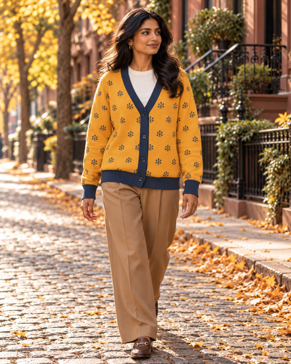 Jahangir — Saffron Buti Jacquard Knit Cardigan — view 2