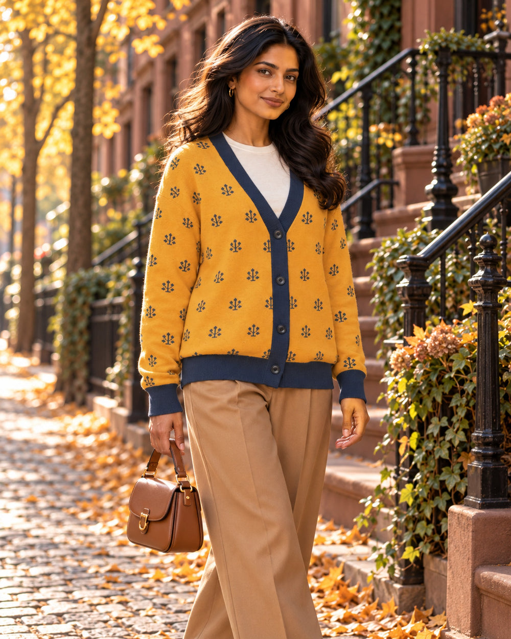 Jahangir — Saffron Buti Jacquard Knit Cardigan — view 3