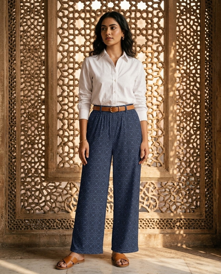 Jali — Indigo Lattice Wide-Leg Trousers — view 2