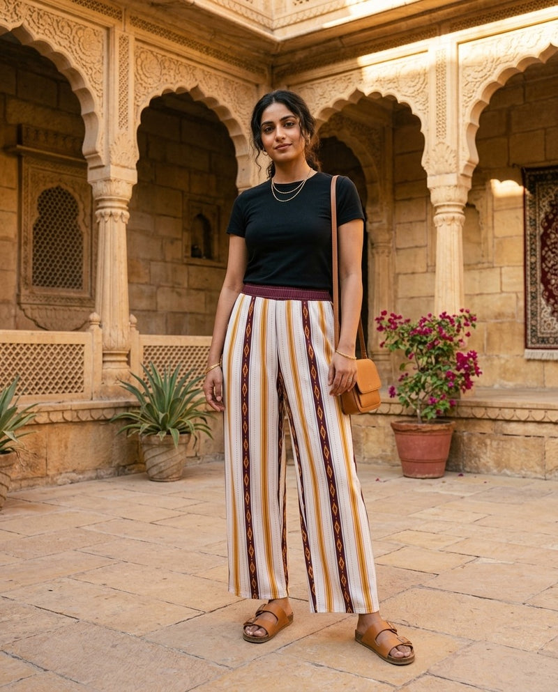 Mashru — Ikat Stripe Wide-Leg Trousers