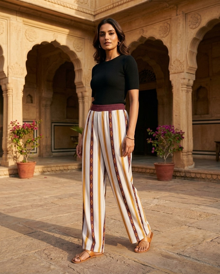 Mashru — Ikat Stripe Wide-Leg Trousers — view 3
