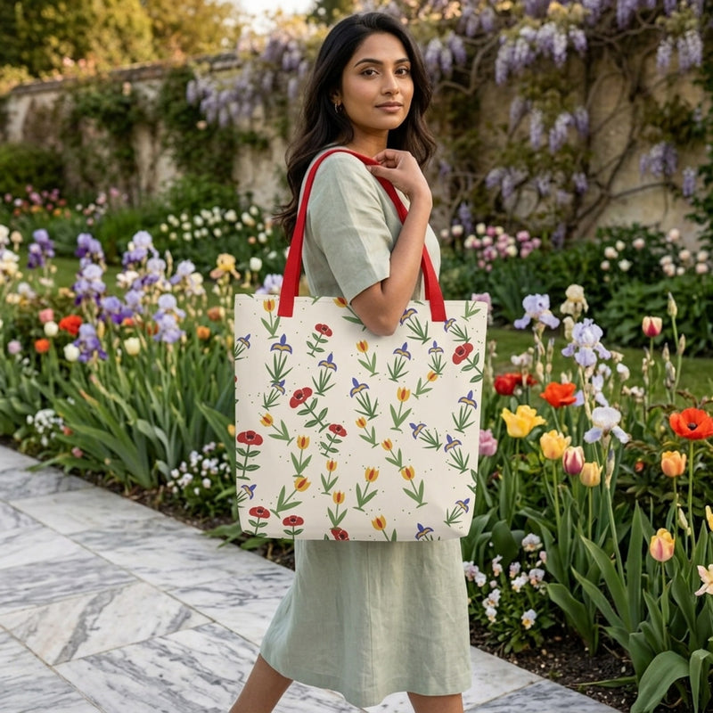 Mughal Flora — Poppy, Tulip & Iris Tote Bag