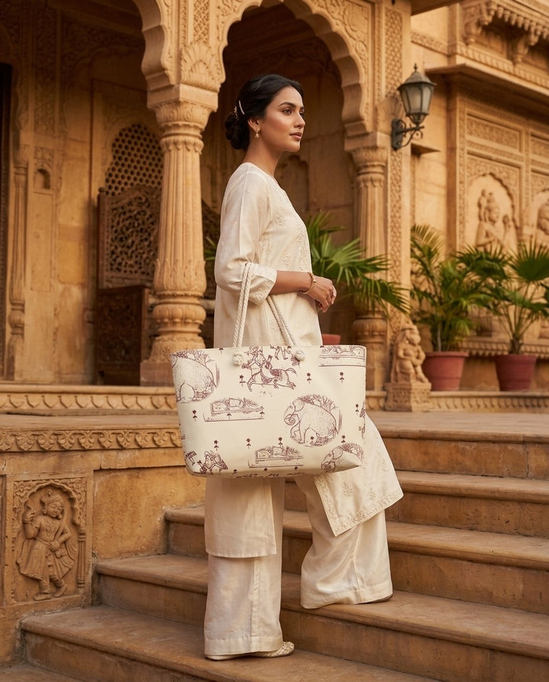 Mughal Toile — Akbarnama Weekender Bag, Mahogany