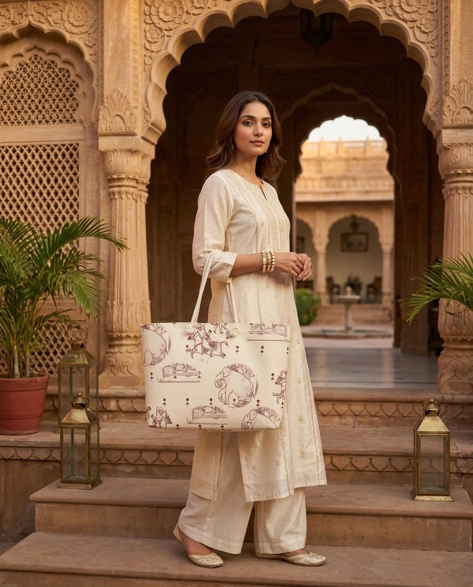Mughal Toile — Akbarnama Weekender Bag, Mahogany — view 2