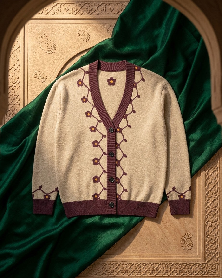 Pietra Dura — Mughal Vine Jacquard Knit Cardigan — view 6