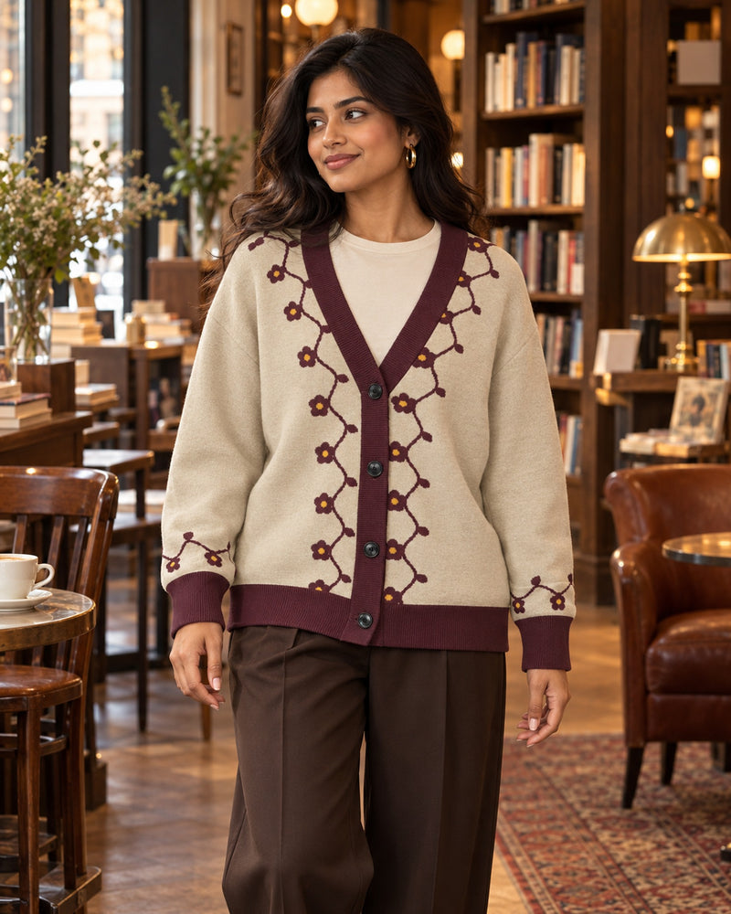 Pietra Dura — Mughal Vine Jacquard Knit Cardigan