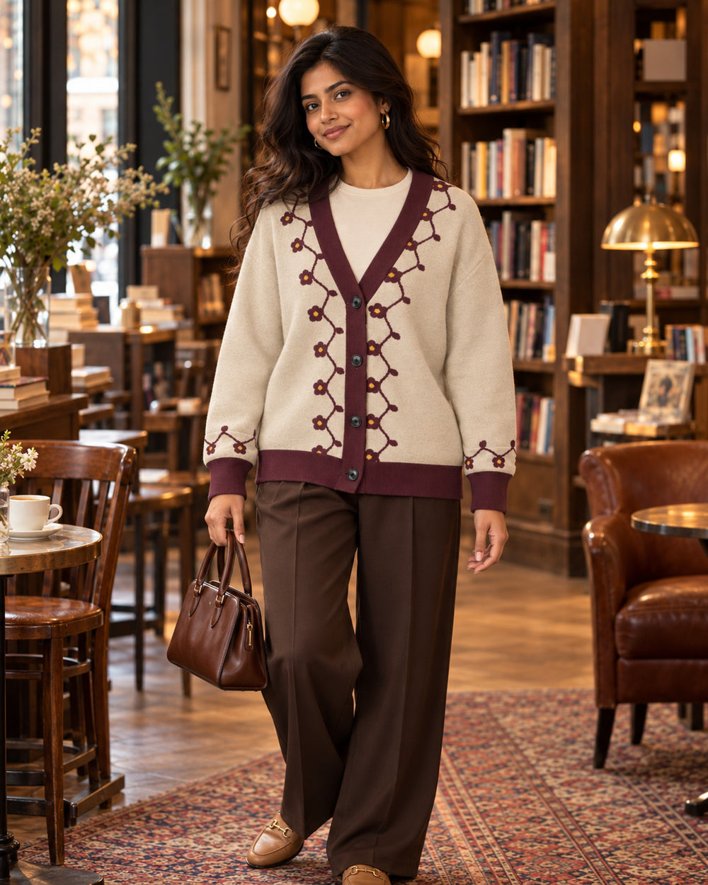 Pietra Dura — Mughal Vine Jacquard Knit Cardigan — view 3
