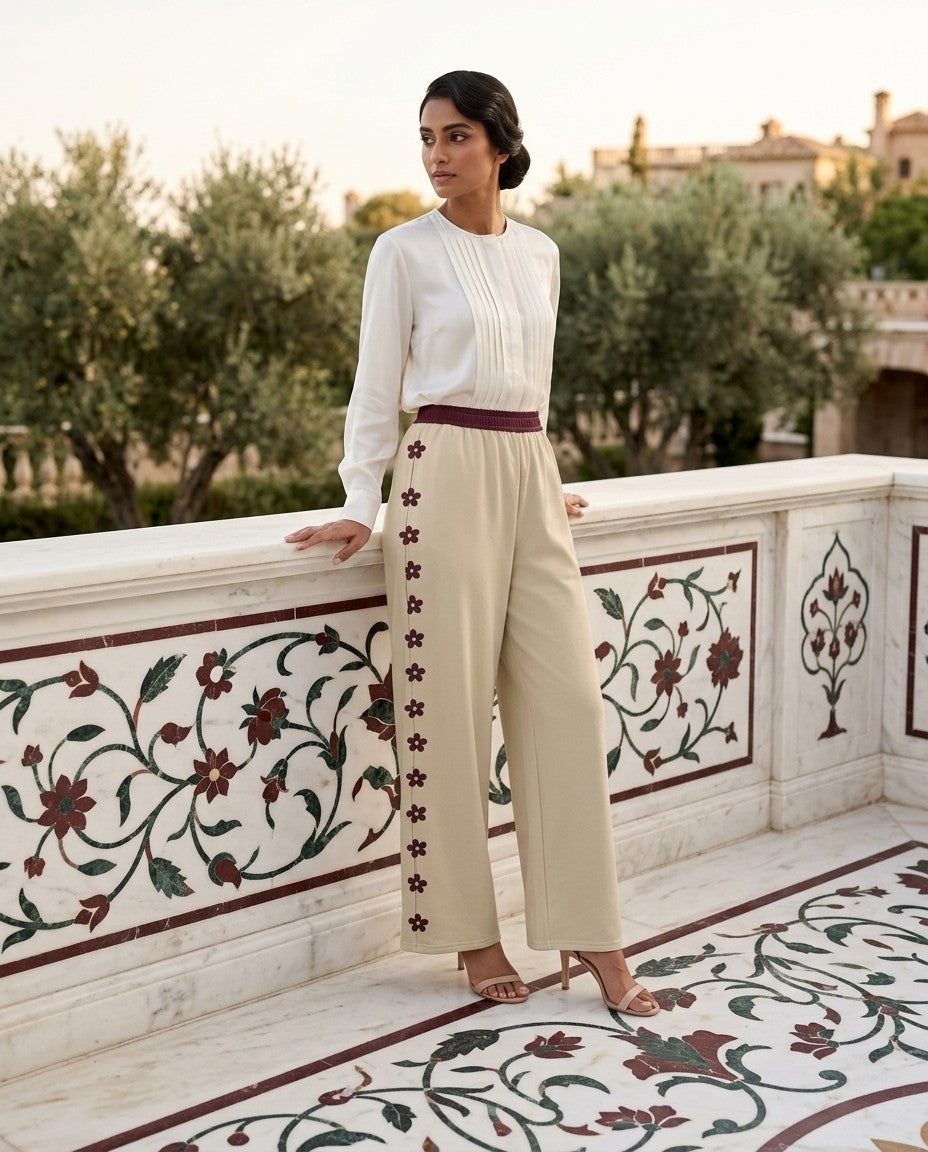 Pietra Dura — Inlaid Vine Wide-Leg Trousers — view 2