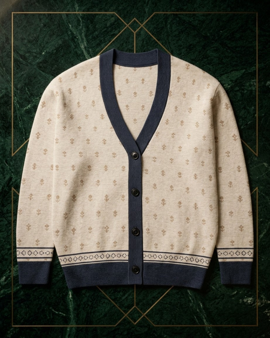 Shah Shuja — Ivory Buti Jacquard Knit Cardigan — view 12