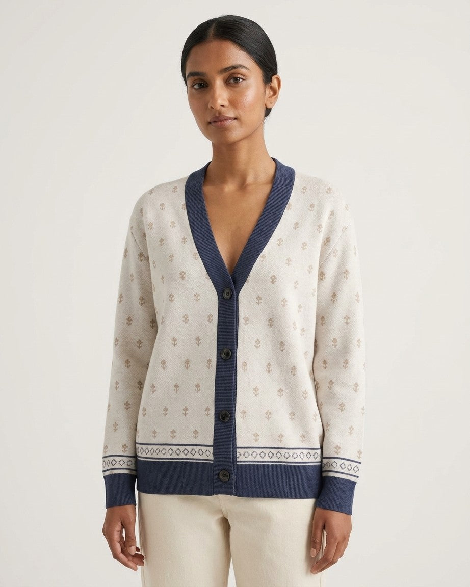 Shah Shuja — Ivory Buti Jacquard Knit Cardigan — view 8
