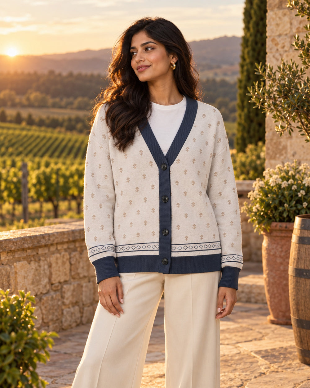 Shah Shuja — Ivory Buti Jacquard Knit Cardigan — view 4