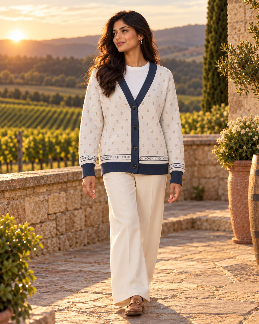 Shah Shuja — Ivory Buti Jacquard Knit Cardigan — view 5