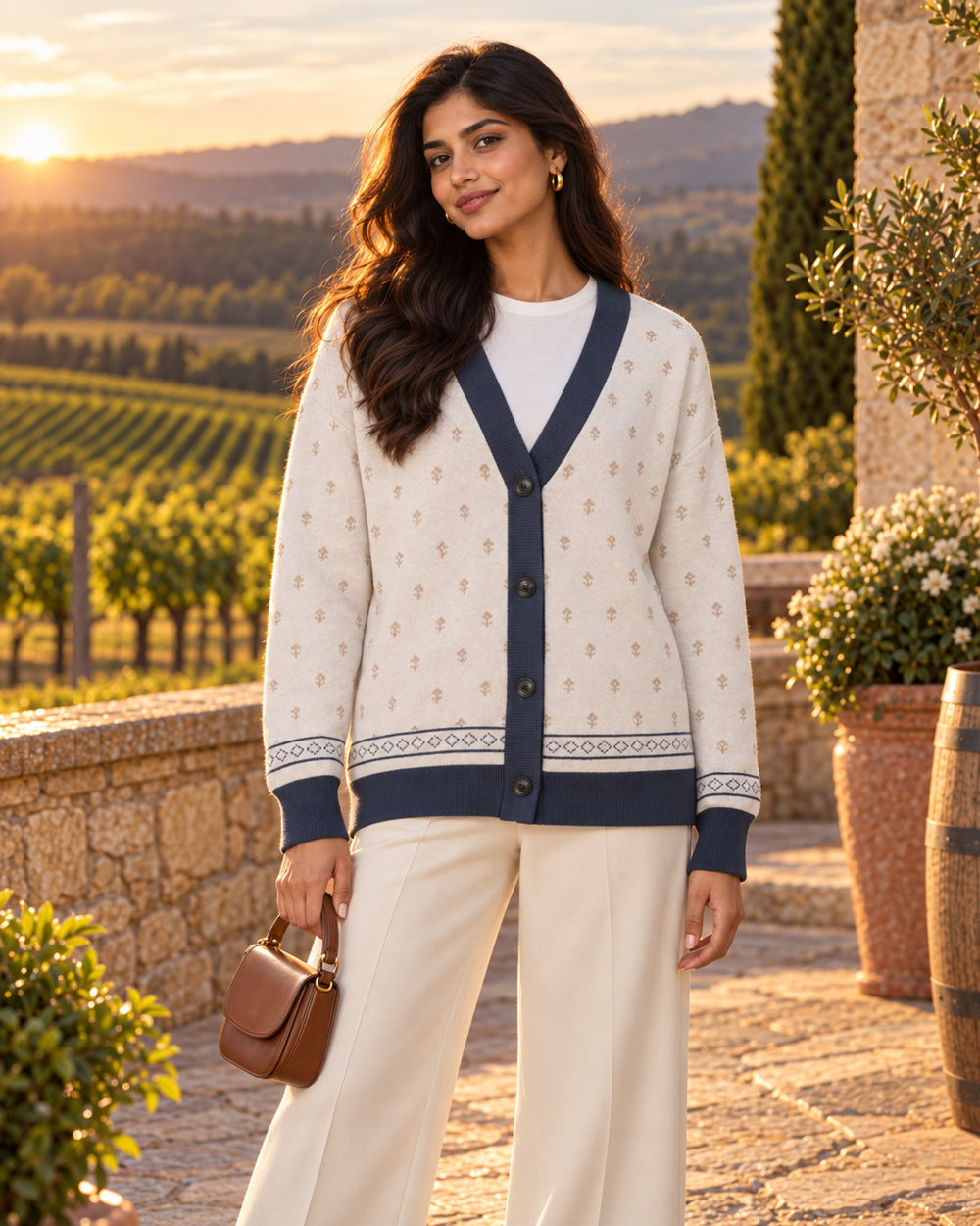 Shah Shuja — Ivory Buti Jacquard Knit Cardigan — view 6