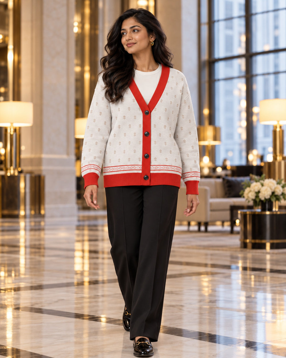 Shah Shuja — Ivory Buti Jacquard Knit Cardigan — view 2