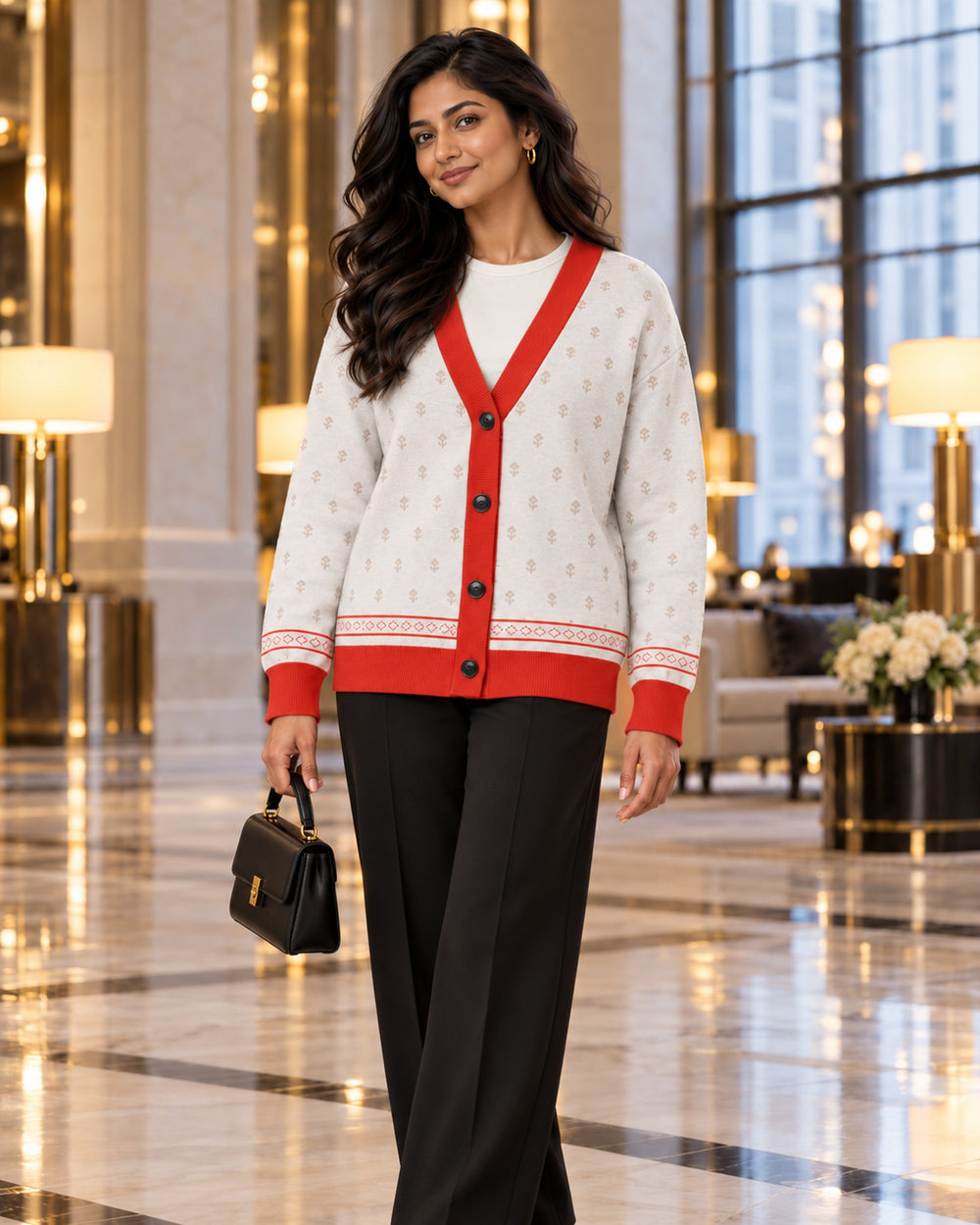 Shah Shuja — Ivory Buti Jacquard Knit Cardigan — view 3
