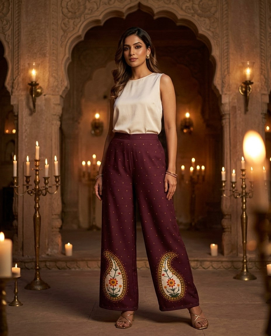 Shawl Buta — Paisley Wide-Leg Trousers — view 3