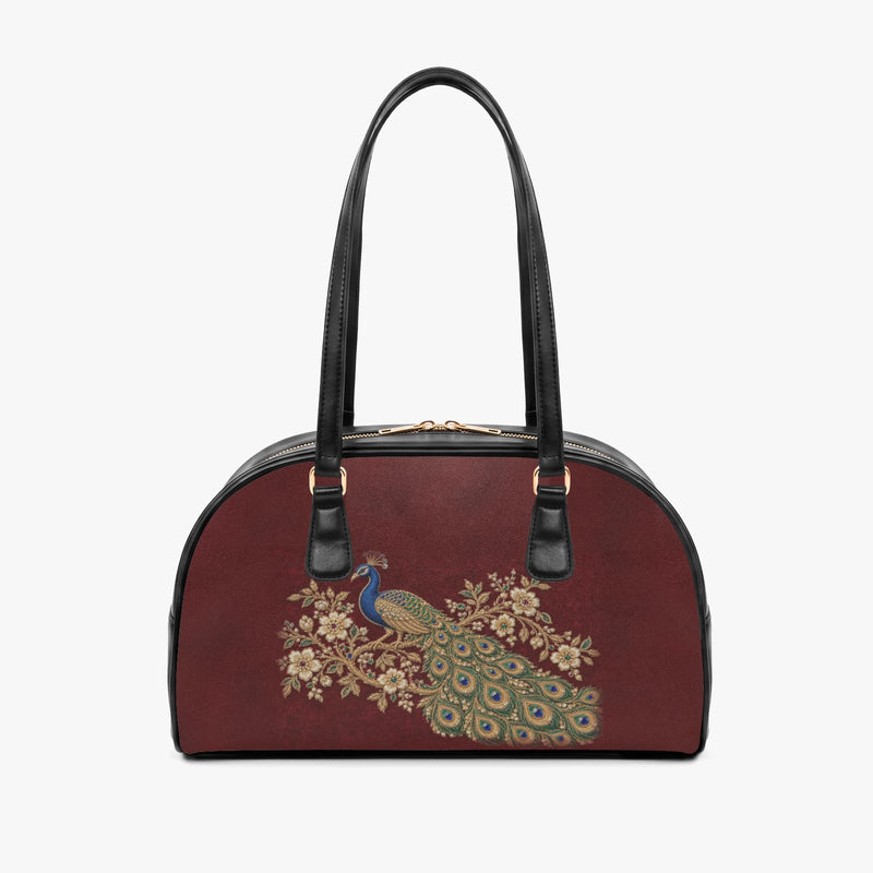 Zardozi Peacock — Maroon & Gold Arch-Top Handbag