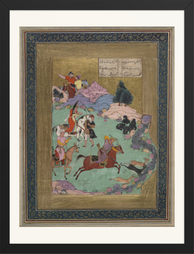Bahram Gur Hunting — Shahnama Folio | Restored Mughal Wall Art — view 14