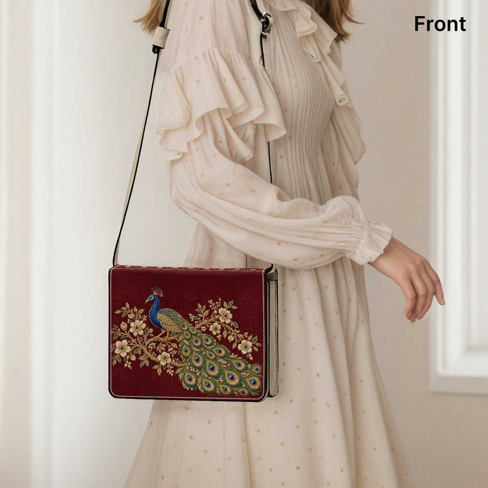 Zardozi Peacock — Maroon & Gold Book Crossbody Bag — view 6