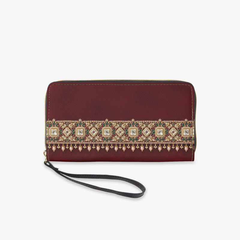 Kundan Potli — Maroon Velvet Wristlet Clutch Wallet