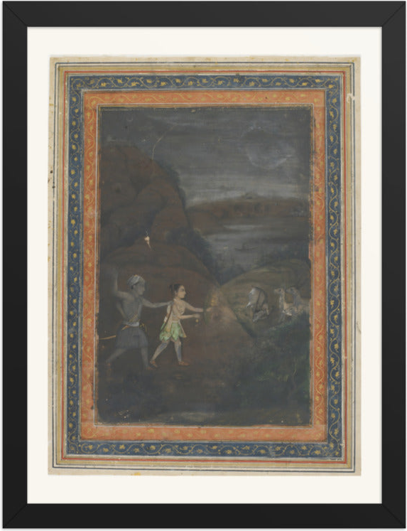 Bhils Hunting Deer by Night — Restored Indian Court Wall Art — view 8