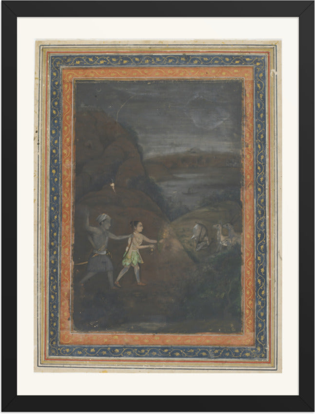 Bhils Hunting Deer by Night — Restored Indian Court Wall Art — view 9