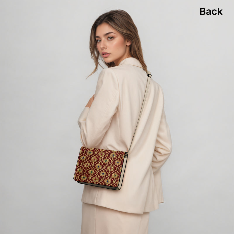 Shahi Zardozi — Wine & Gold Book Crossbody Bag