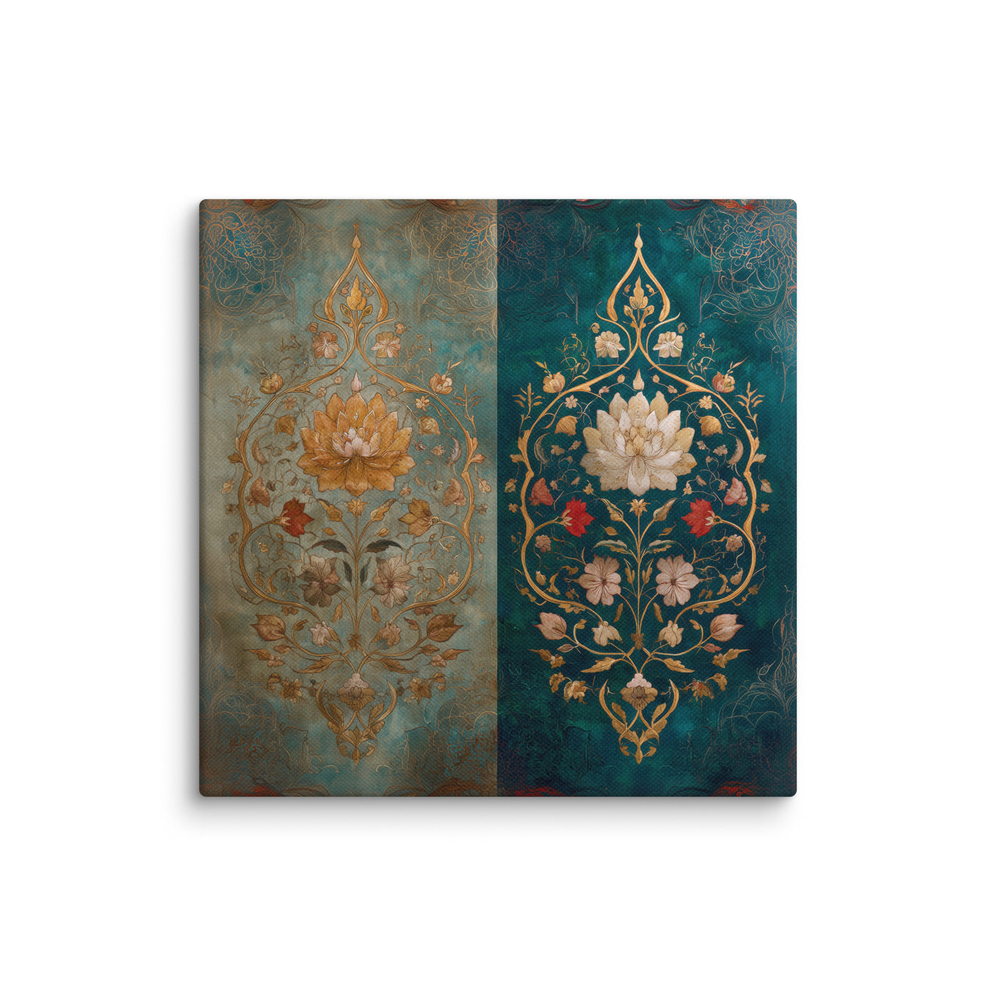 Lotus of Two Realms – Mughal Floral Harmony Canvas Art — view 2
