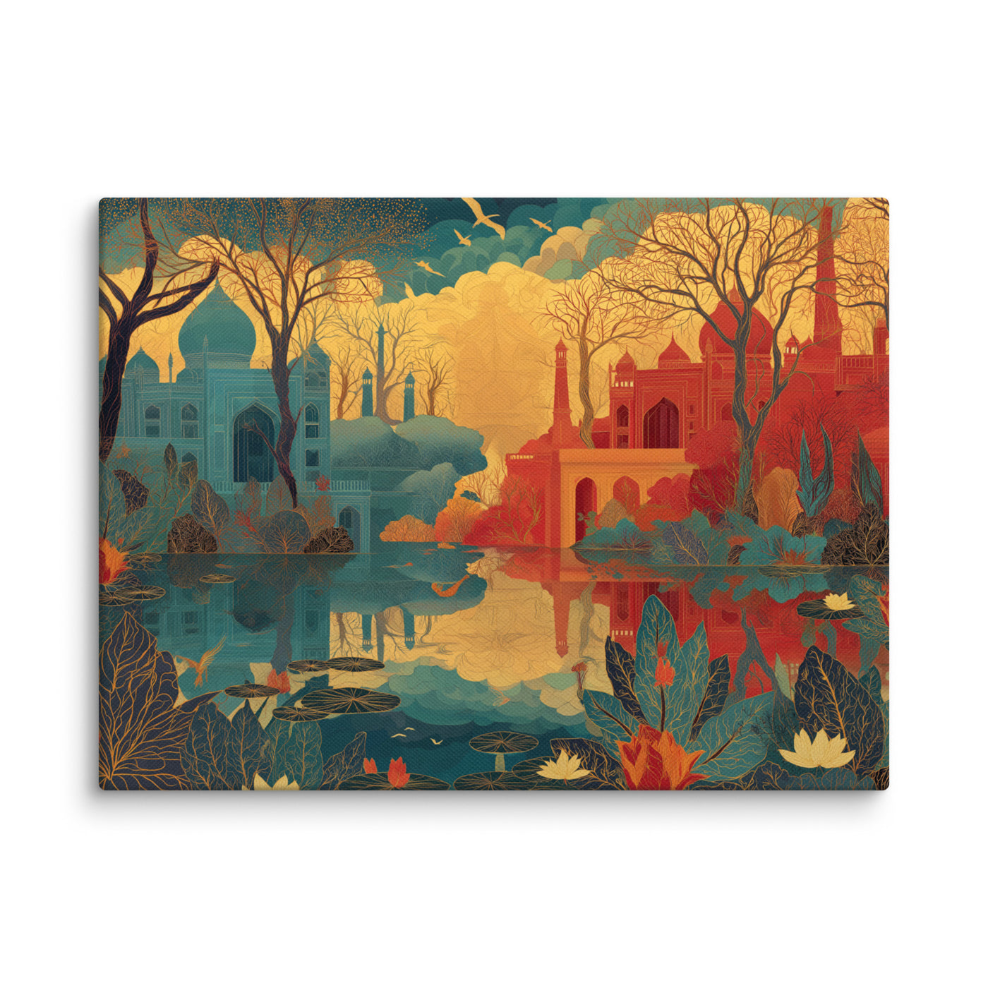Mirrored Empires – Teal & Crimson Mughal Landscape — view 1